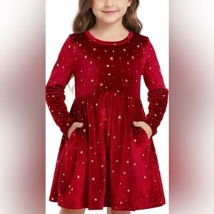 GAP Red Velvet Starry Long-Sleeve Dress for Girls